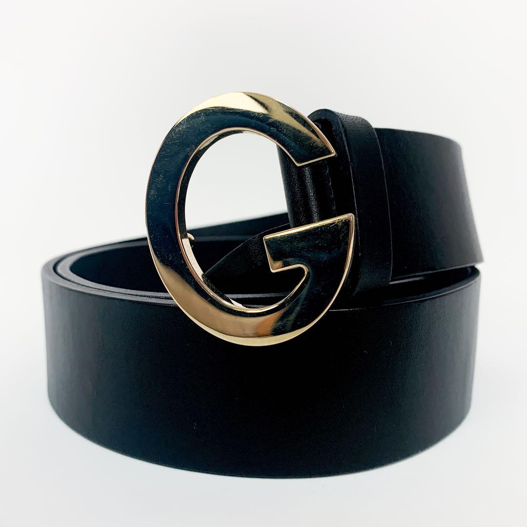 【美品】 グッチ ベルト Gバックル ゴールド 本革 レザー ブラック 黒