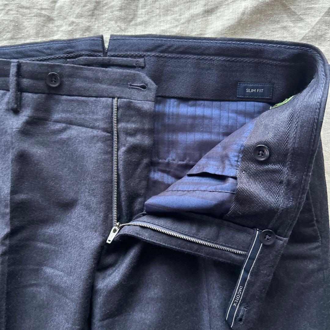 インコテックス（INCOTEX）ノープリーツテーパードウールスラックス 48