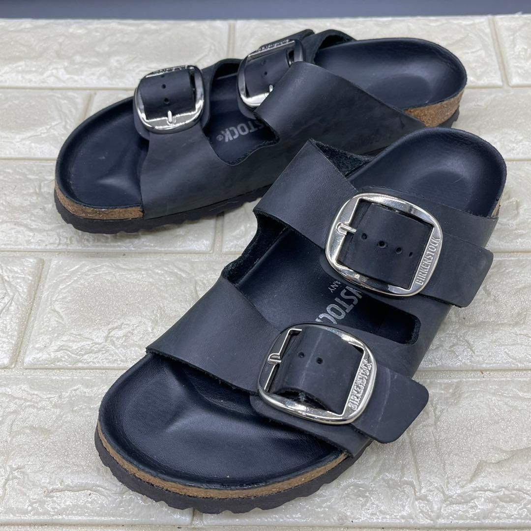 美品 ビルケンシュトック アリゾナ ビッグバックル 25 ブラック シルバー金具