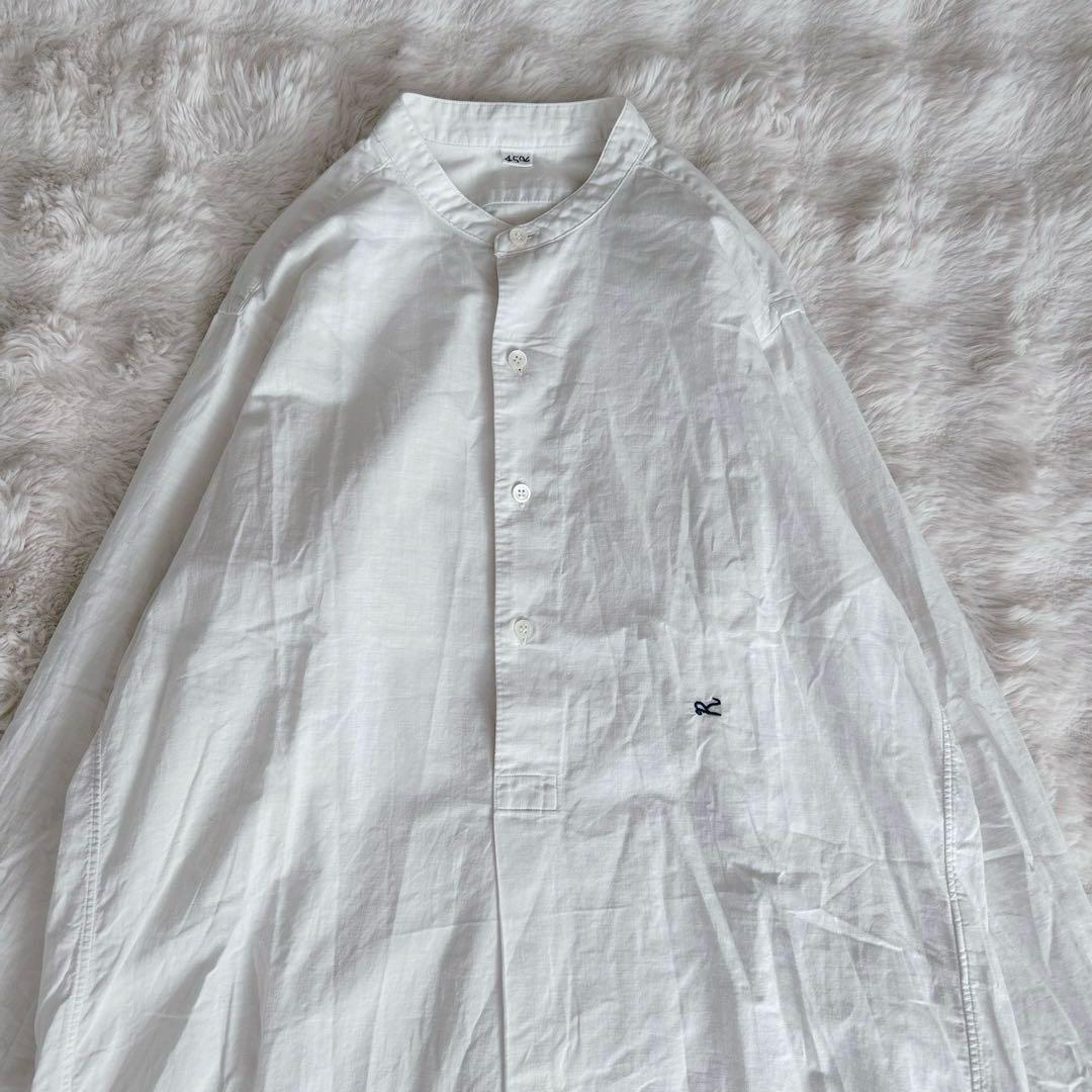 45R★180番三子の908グーグーシャツ　ホワイト　バンドカラー　刺繍