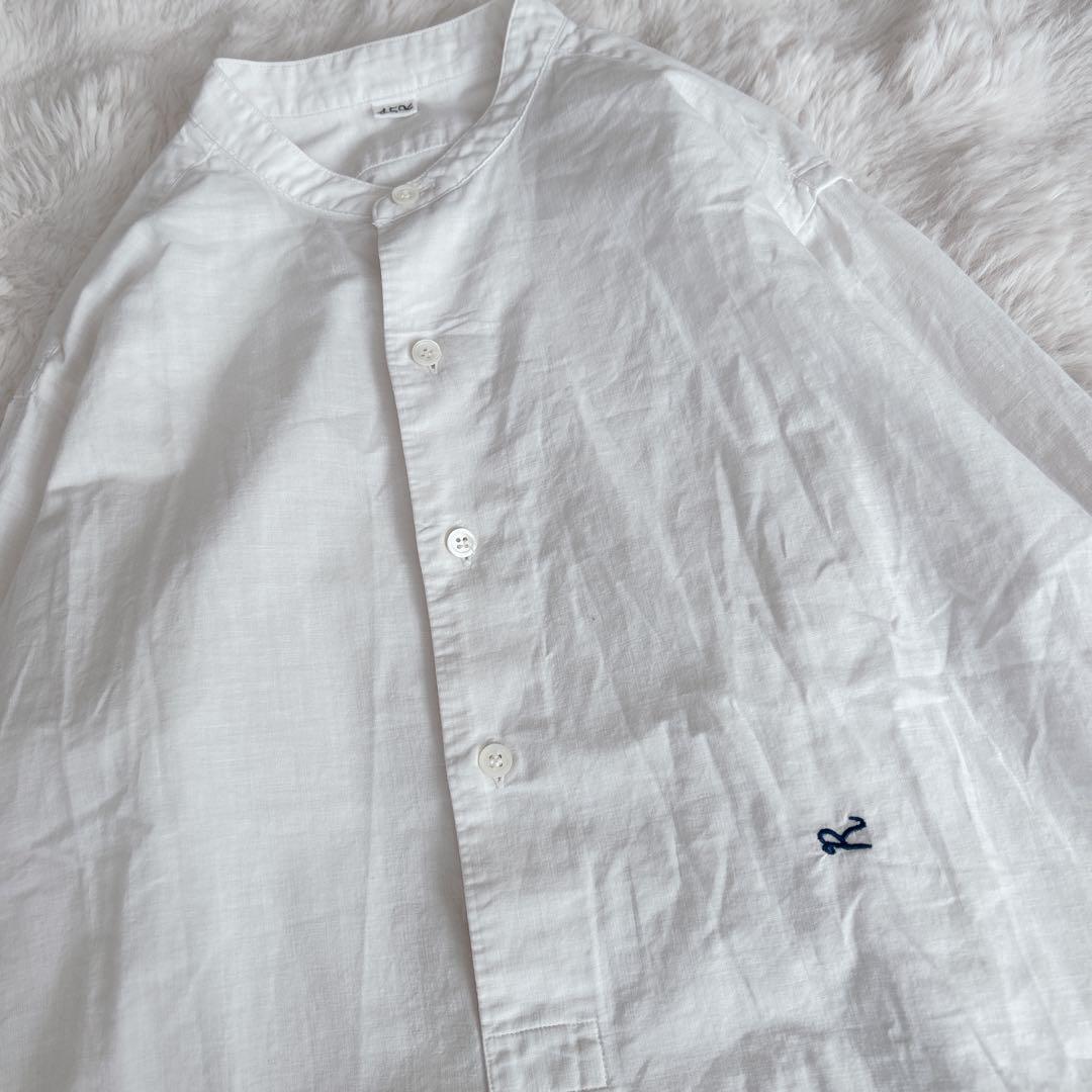 45R★180番三子の908グーグーシャツ　ホワイト　バンドカラー　刺繍