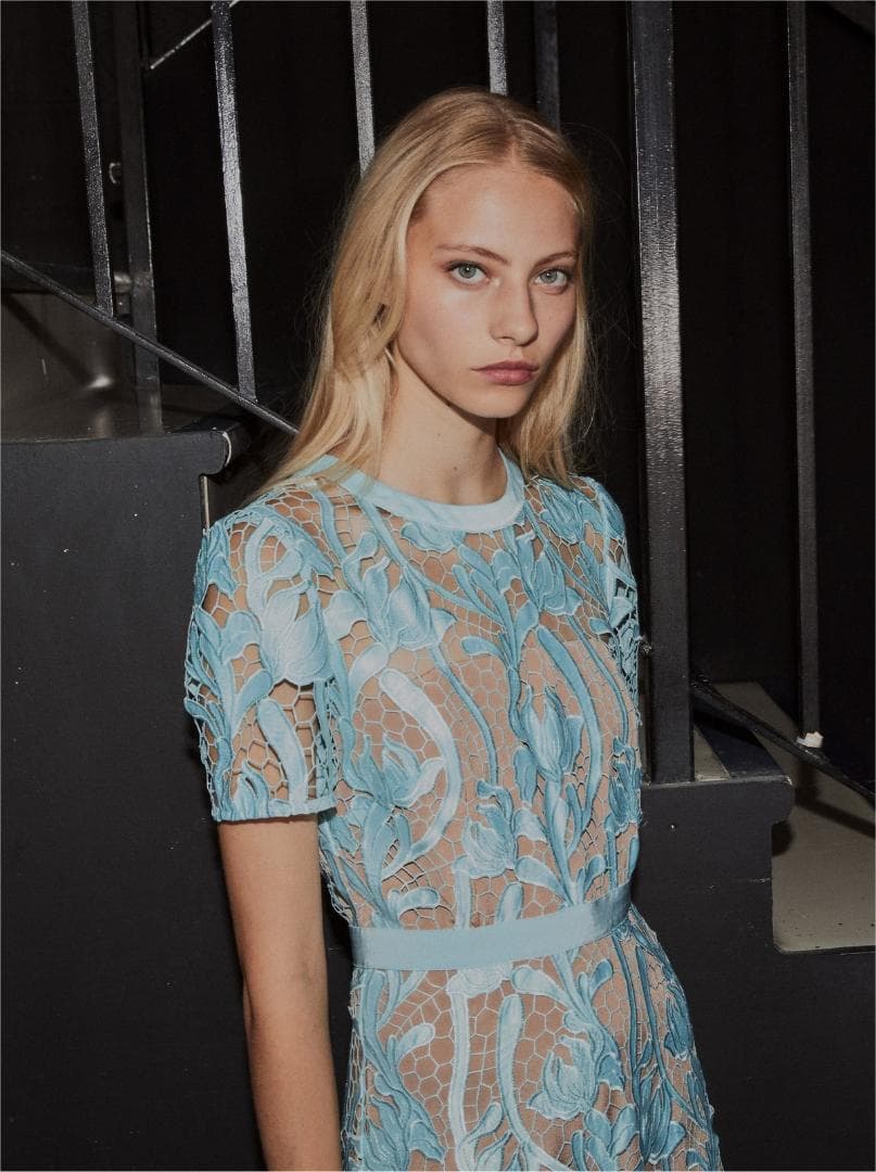 あ*ね様 セルフポートレイト レース ワンピース 水色 UK8 未使用 Lace