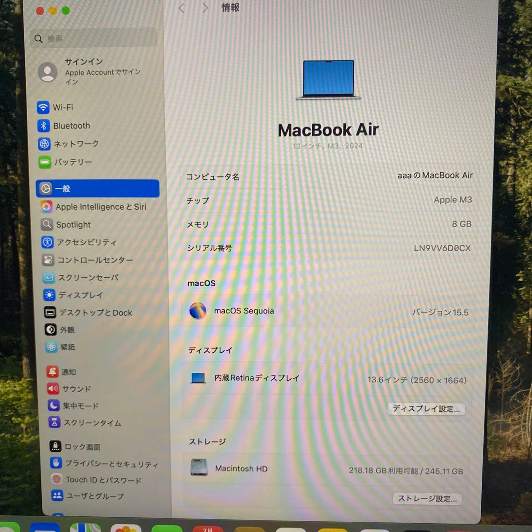 macbook air m3 13インチ8GB 256GBSSD 2024年購入