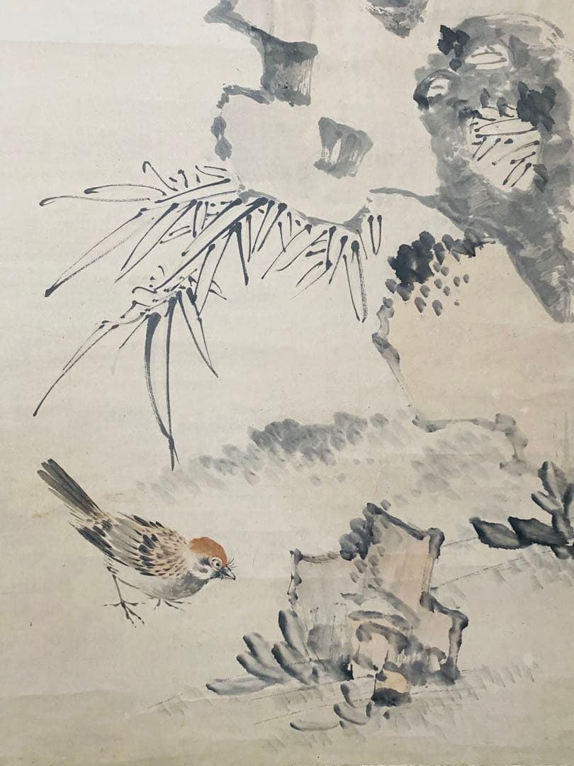 日本画、掛軸、落款肉筆紙本、浦上春琴作品、菊　雀図古美術、美術品、アンティーク、