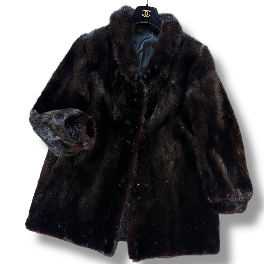 3XL ブラックミンク リアルファーコート 本毛皮 ロング レディース