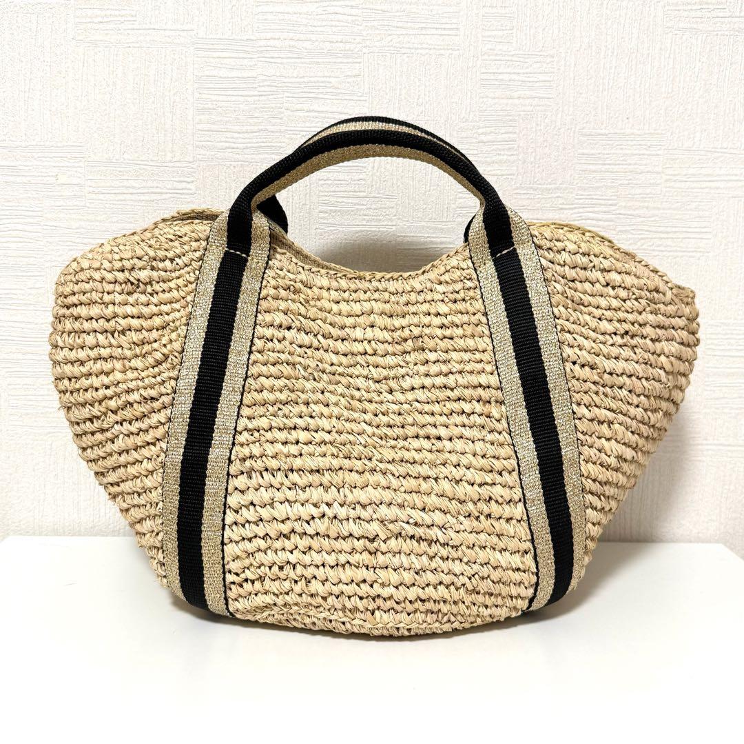 【極美品】VIOLAd'ORO ラフィア かごバッグ トートバッグ ラメハンドル