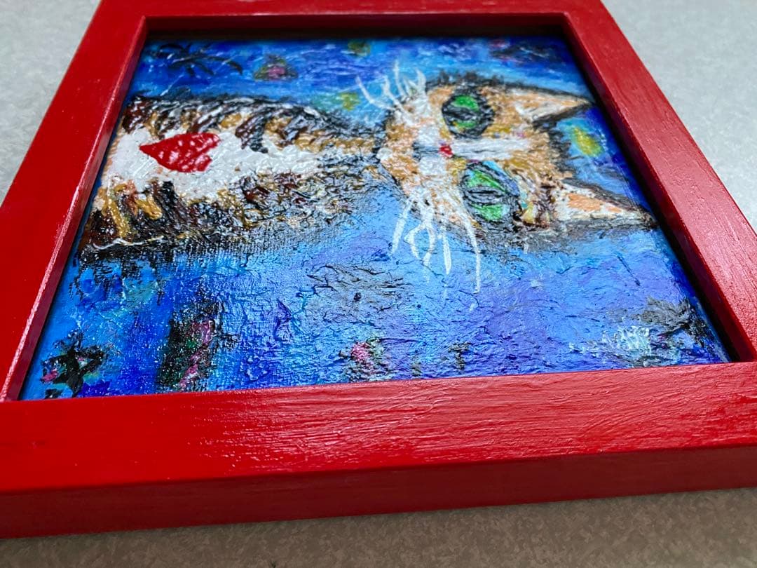 SORA様オーダーおまとめ　猫の絵2点額付き　抽象画　アクリル画　インテリア