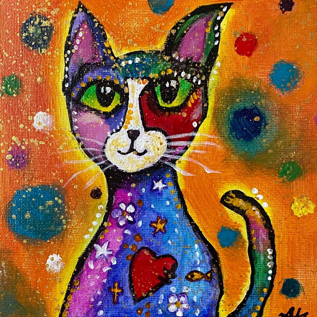 SORA様オーダーおまとめ　猫の絵2点額付き　抽象画　アクリル画　インテリア