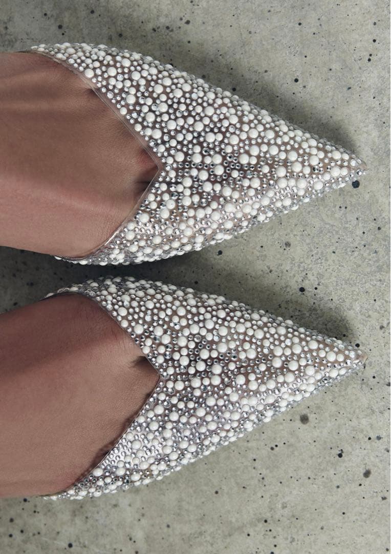 【新品・未使用】ZARA フェイクパール バックストラップミュール 39