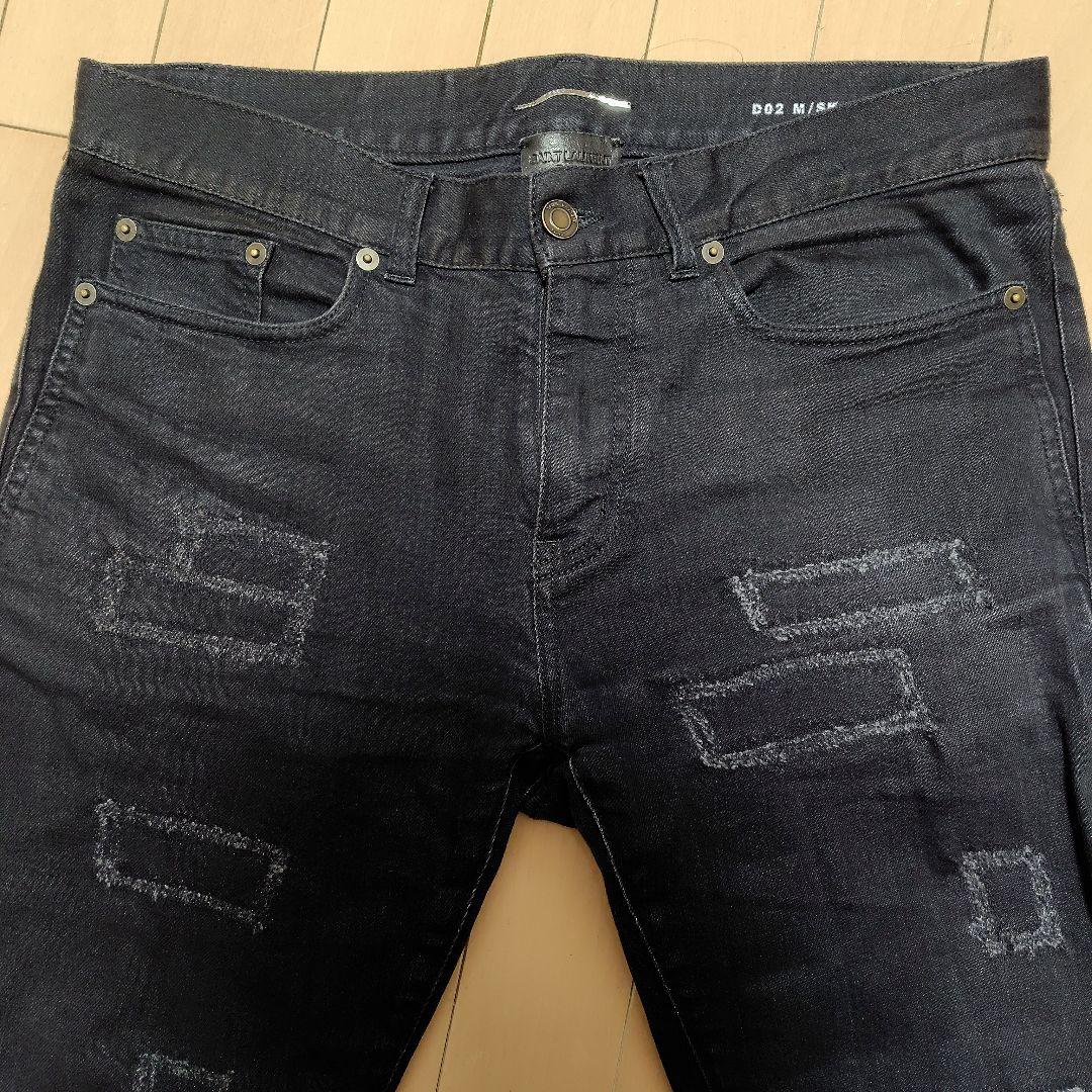 サンローランパリ希少 ダメージスキニーブラックデニム エディスリマン