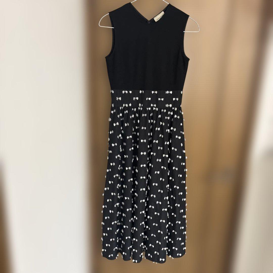 ユナイテッドアローズ　リボン カットジャカード ロングワンピース　ブラック