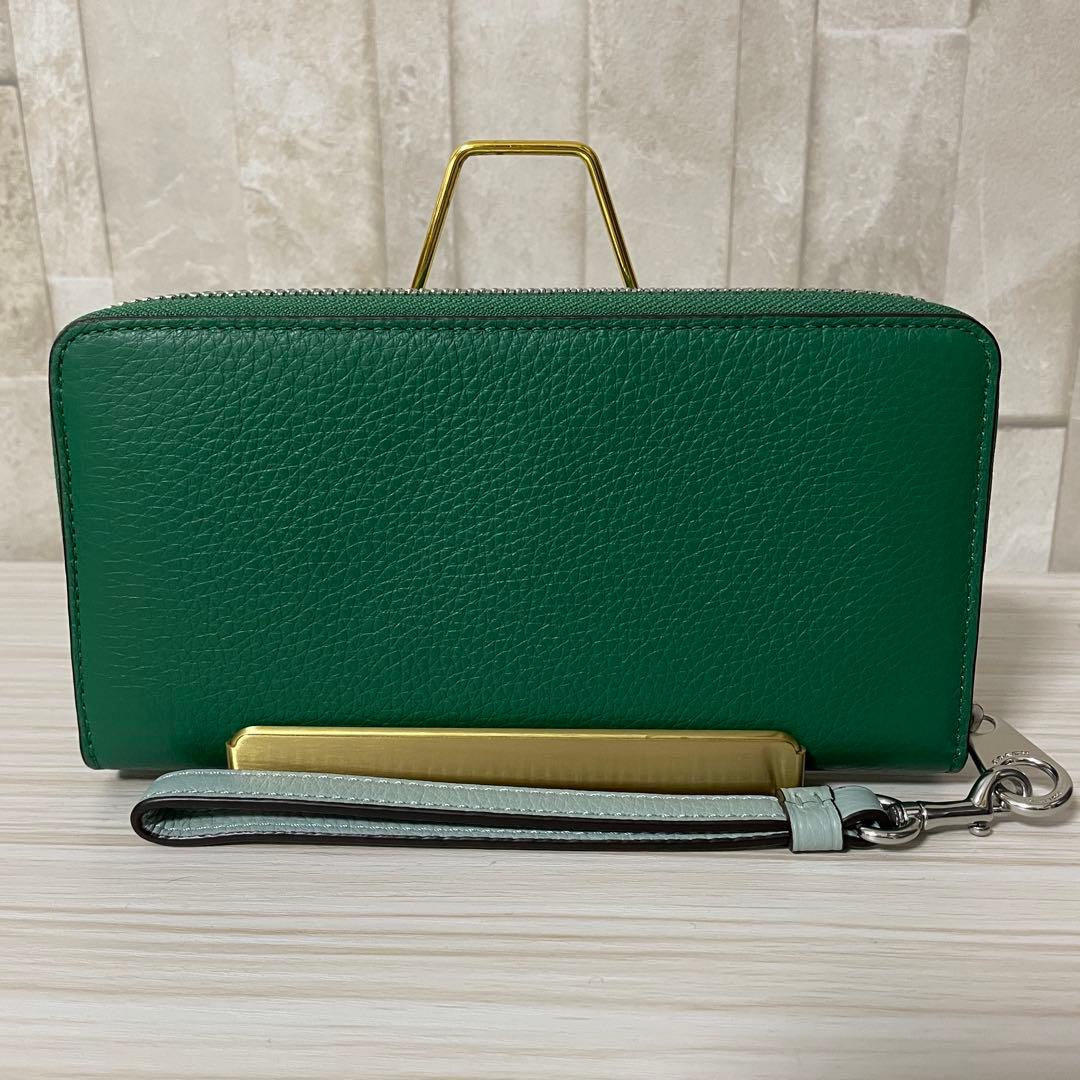 早い者勝ち！訳あり新品COACH 長財布 ホース＆キャリッジ柄 グリーン系