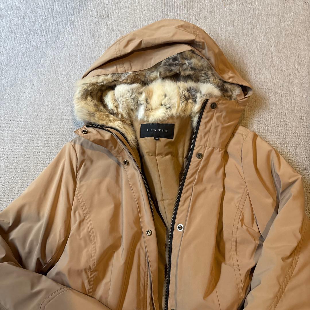 RESTIR ベージュ モッズコート ファー付き