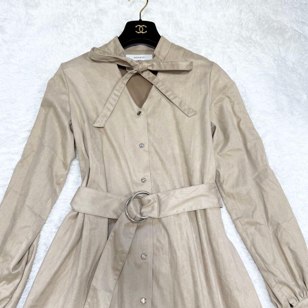 【美品✨】ミューラル 袖レース ベルト付 ボウタイロングワンピース ロングカフス