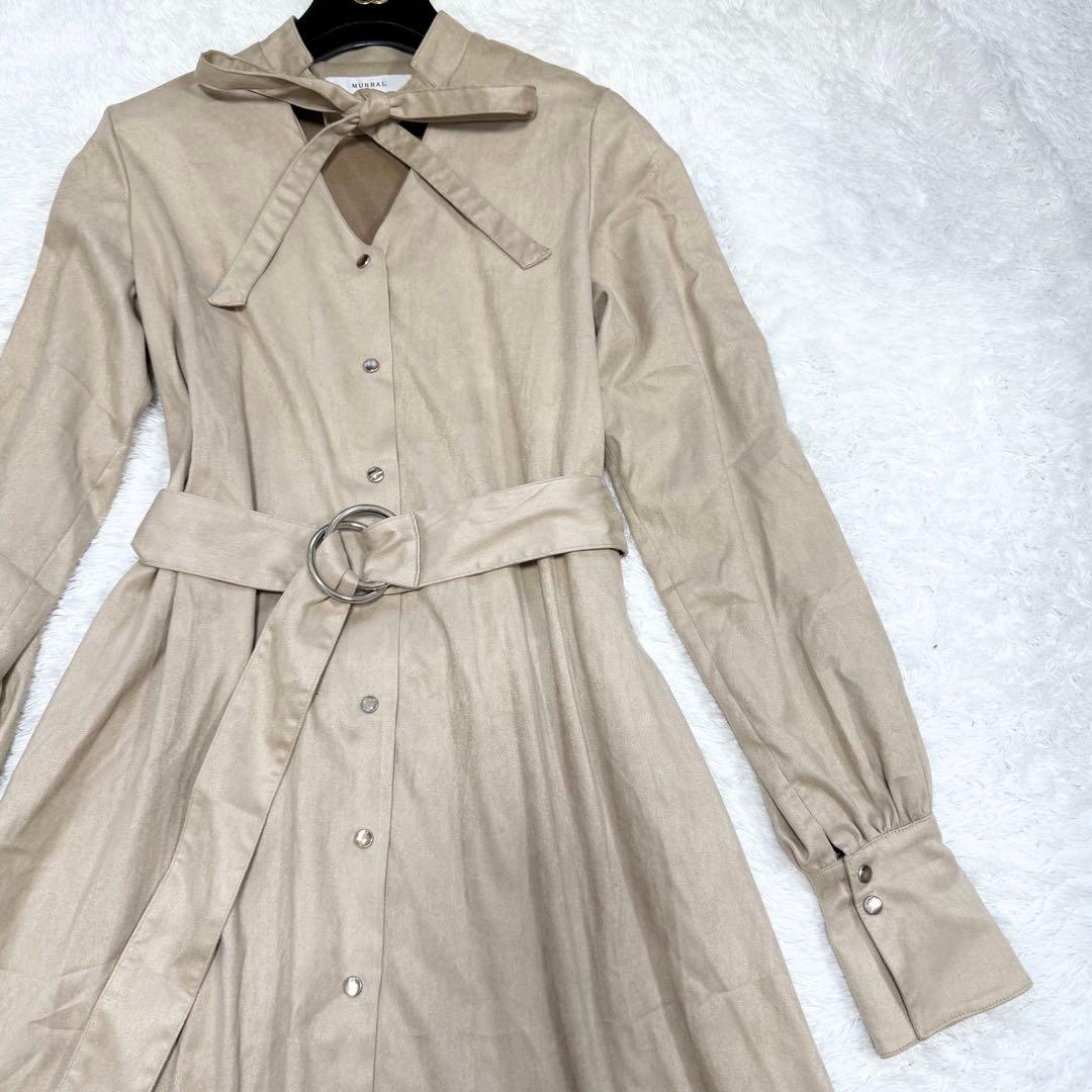 【美品✨】ミューラル 袖レース ベルト付 ボウタイロングワンピース ロングカフス