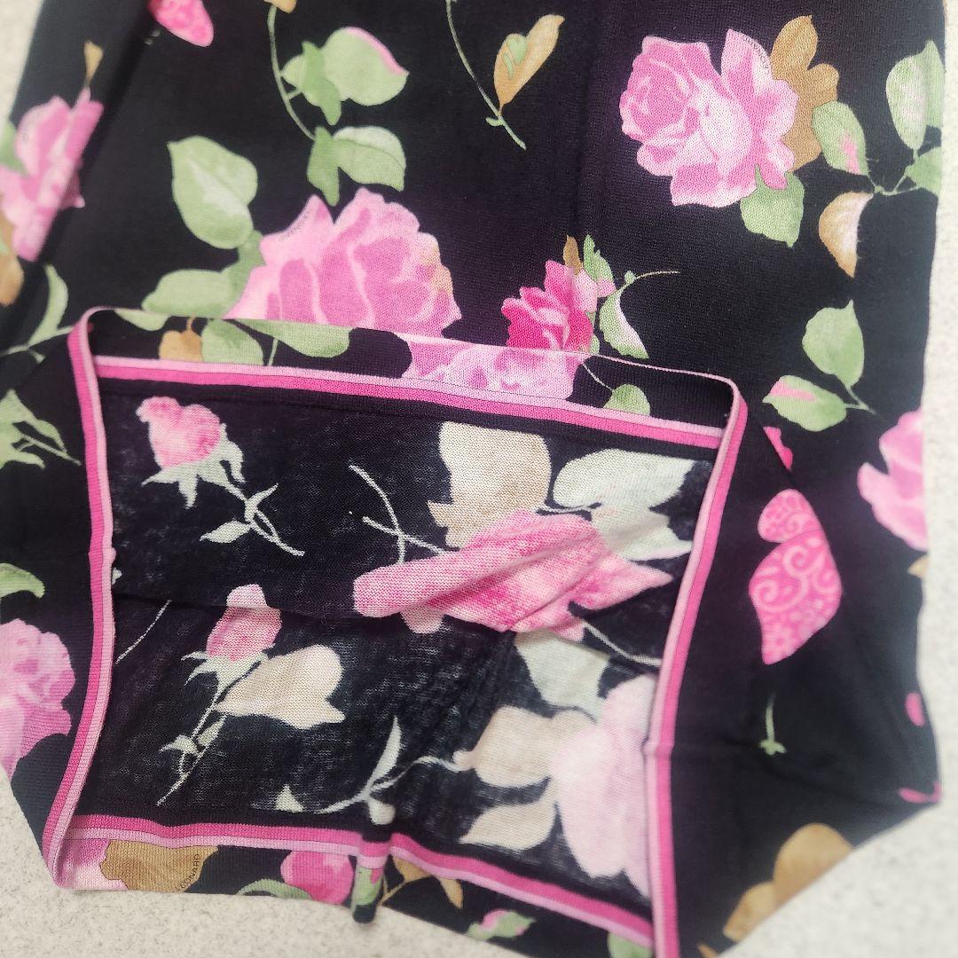 レオナール 半袖ワンピース ニット 花柄 コットン 薔薇 M