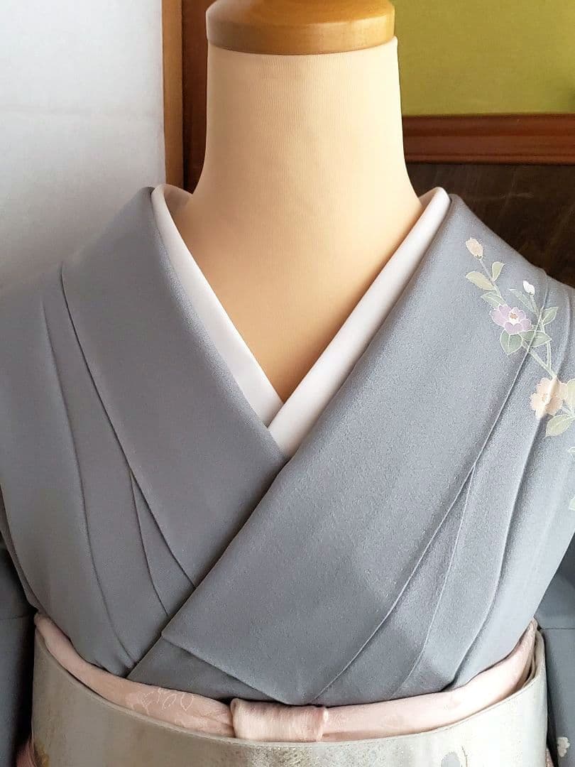 【着物・帯セット＊】清楚な小付けの訪問着　水色　グレー　スモールサイズ　正絹