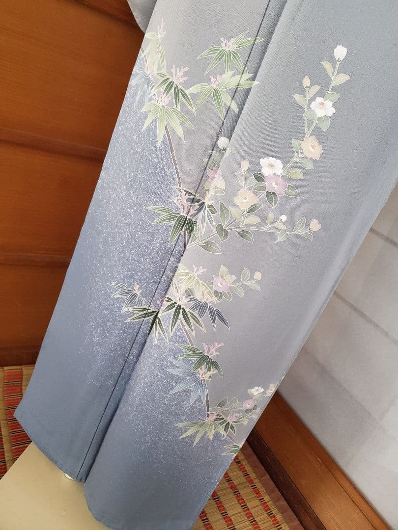 【着物・帯セット＊】清楚な小付けの訪問着　水色　グレー　スモールサイズ　正絹