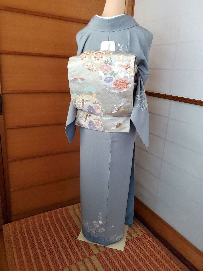 【着物・帯セット＊】清楚な小付けの訪問着　水色　グレー　スモールサイズ　正絹