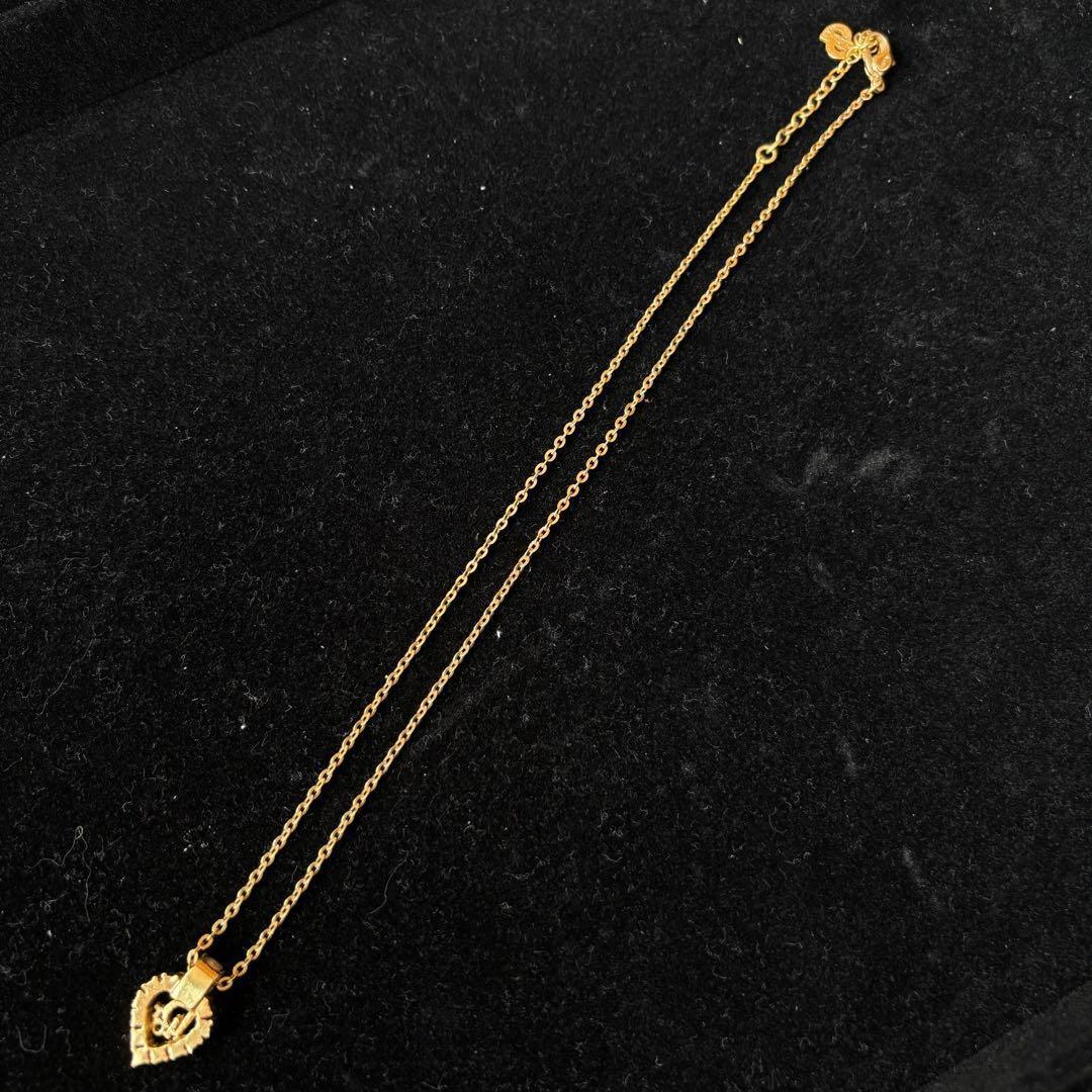✨️美品 クリスチャンディオール ハート ラインストーン ネックレス ゴールド