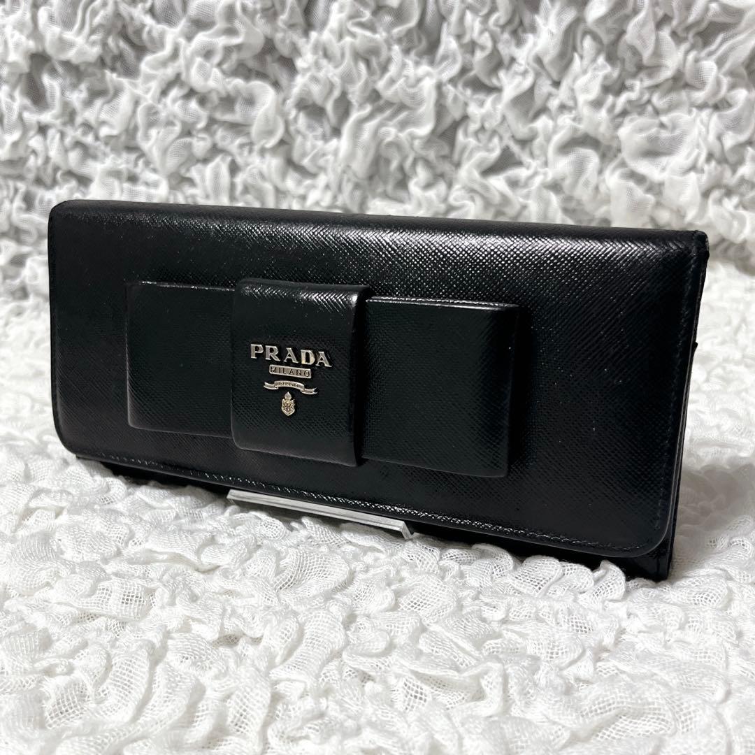 大人気✨PRADA 長財布　サフィアーノ　リボン　　プラダ　レザー　二つ折り