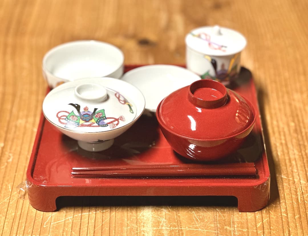 【再・値下げ】お食い初め　九谷焼　子供揃　福寿かぶと　男の子用