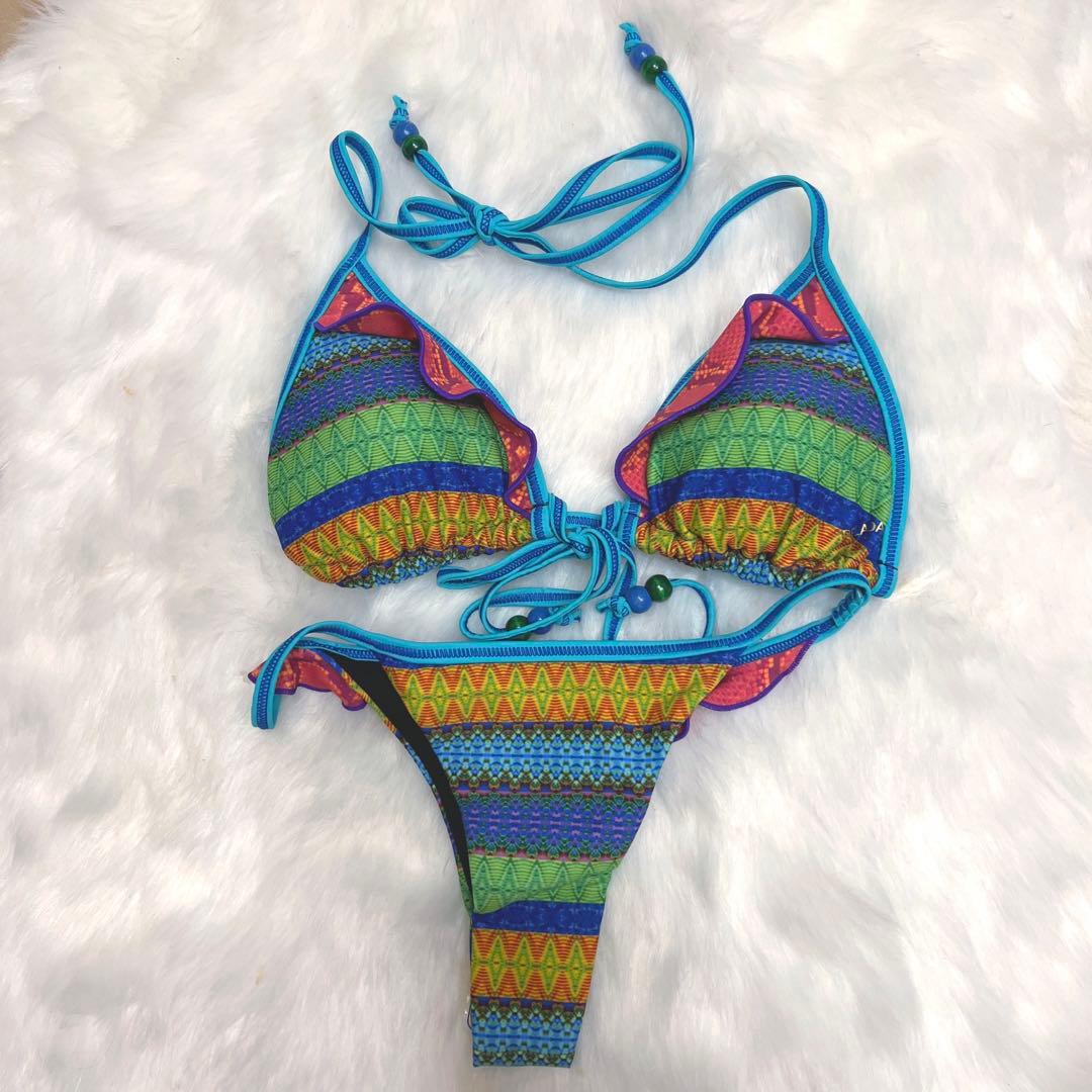 【新品未使用】PELADAブラジリアンビキニ　ブルー　ヒラヒラ　Mサイズ