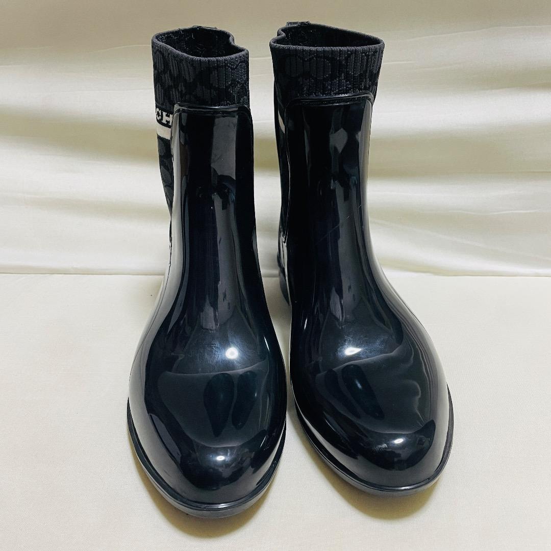 coach コーチ レインブーツ 黒 シグネチャー 24cm