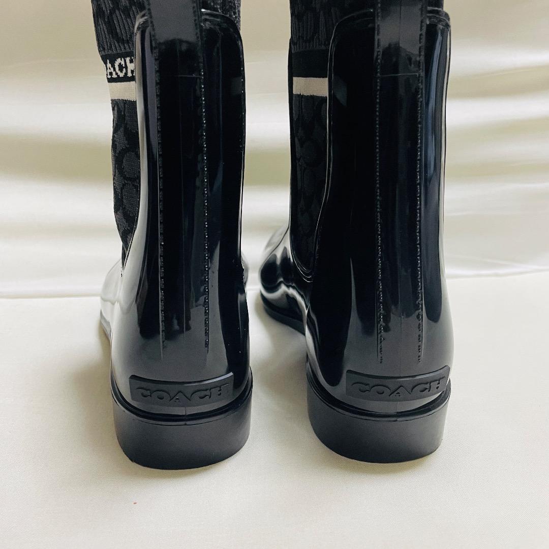coach コーチ レインブーツ 黒 シグネチャー 24cm