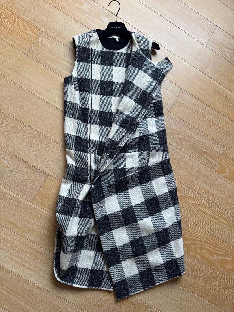 BALENCIAGA バレンシアガ チェック柄 ノースリーブ ひざ丈ワンピ 36