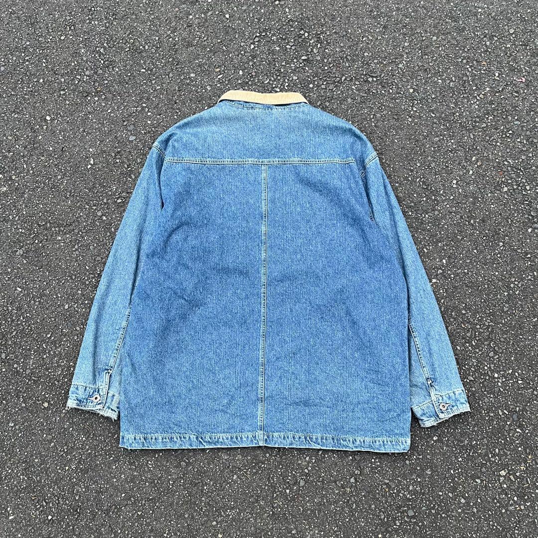 90s OLD NAVY デニムカバーオール 裏地ネル 襟コーデュロイ XL