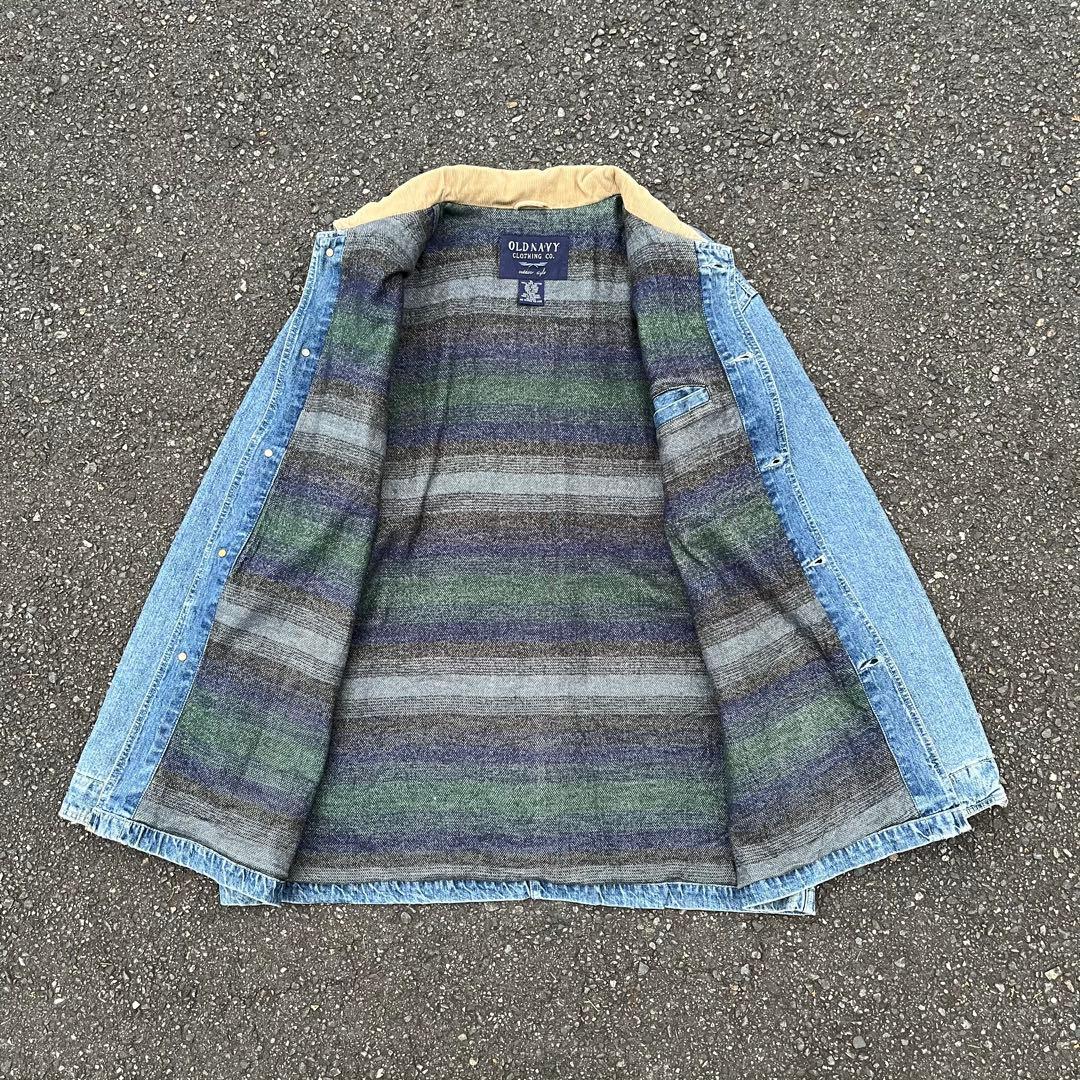 90s OLD NAVY デニムカバーオール 裏地ネル 襟コーデュロイ XL