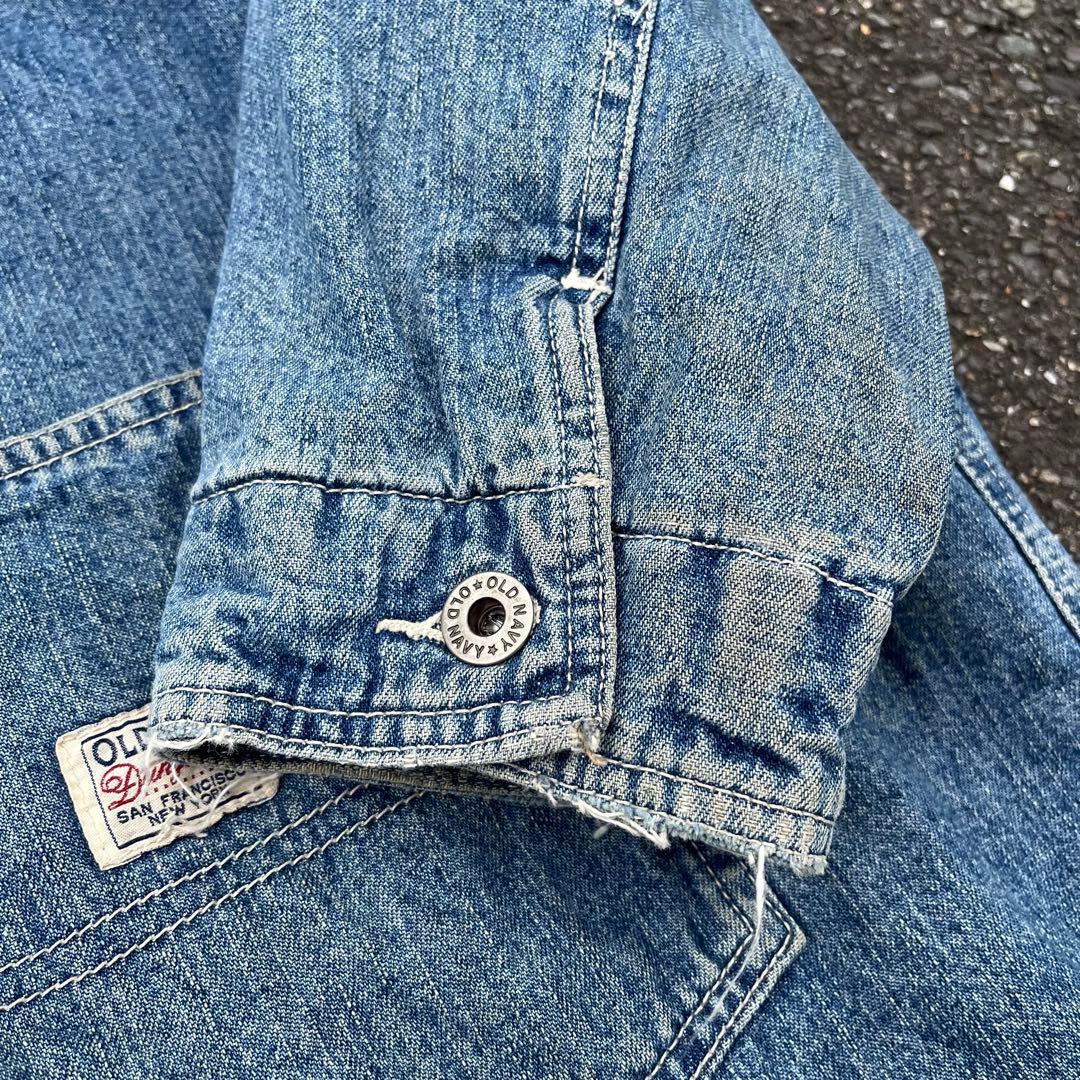 90s OLD NAVY デニムカバーオール 裏地ネル 襟コーデュロイ XL
