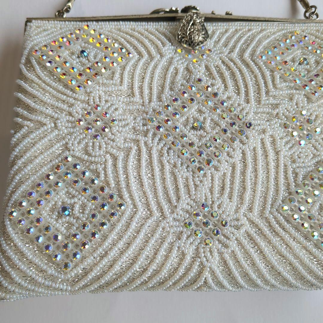 貴重可愛い✨昭和レトロなレアなビーズバッグ　はしもと　白　和小物　洋　夏コーデ