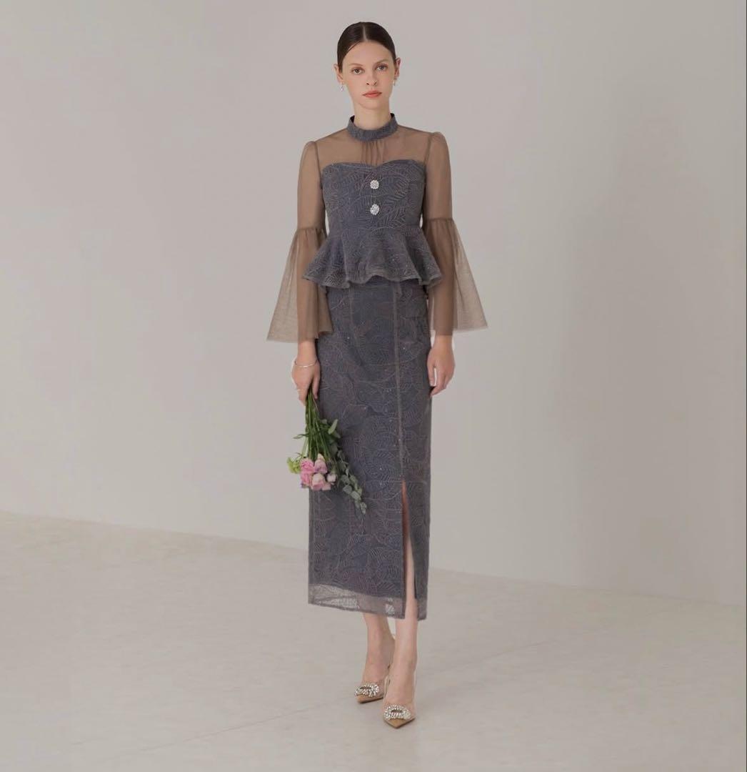 スパンコールビジューボタンセットアップワンピースドレス