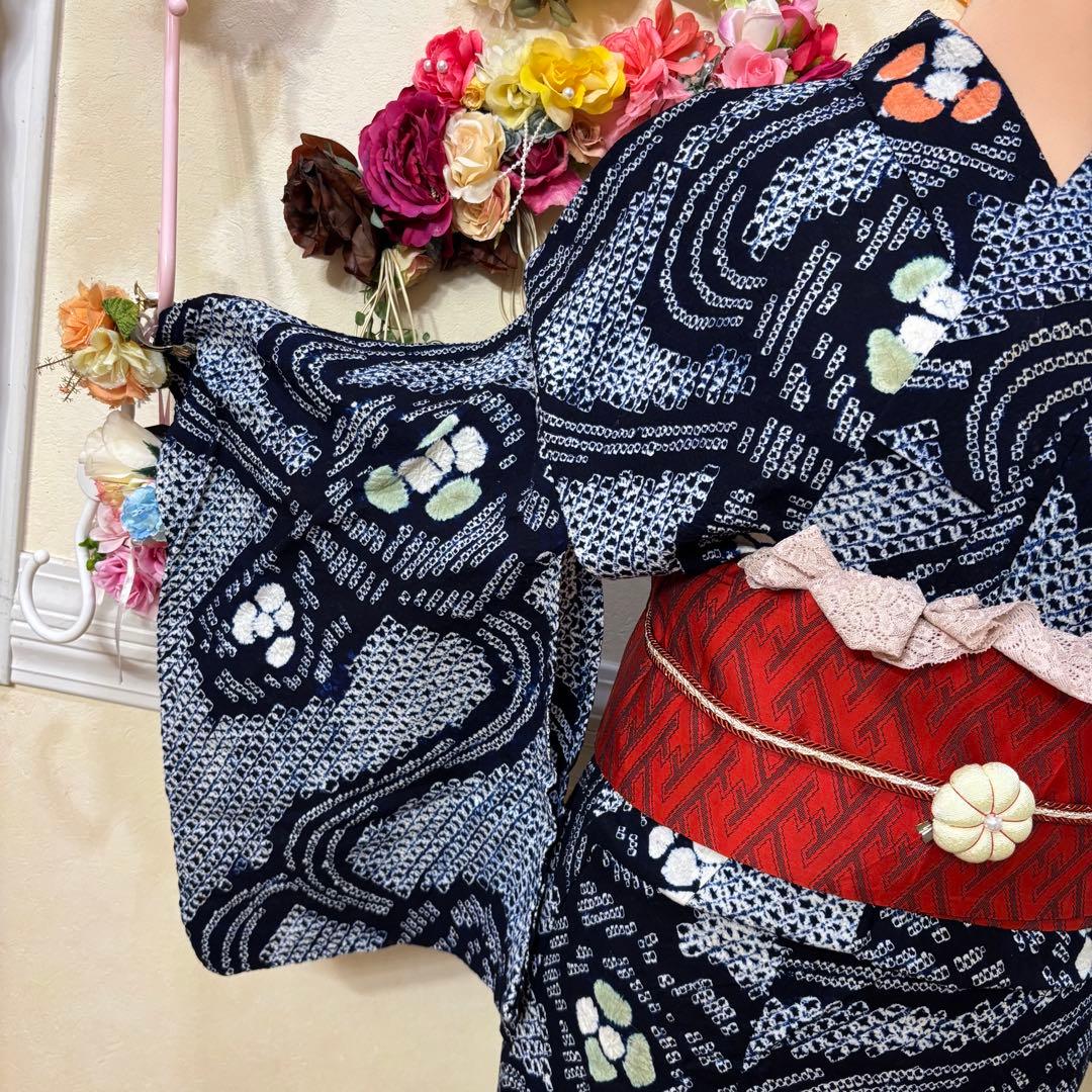 有松鳴海絞り伝統工芸❤️半幅帯レース つまみ細工ハンドメイド帯留め5点セット‼️銘品