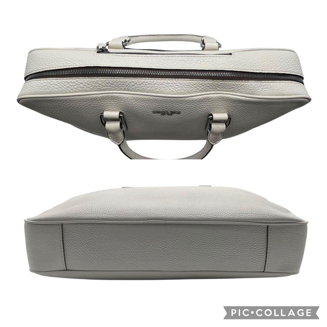 美品 マイケルコース A4 PC ブリーフケース ビジネス 白 レザー シボ革