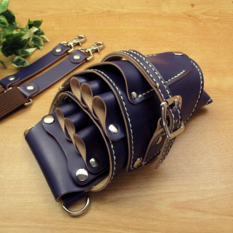 ネイビー　６丁差し　本革　シザーケース　SCA-150/CNA