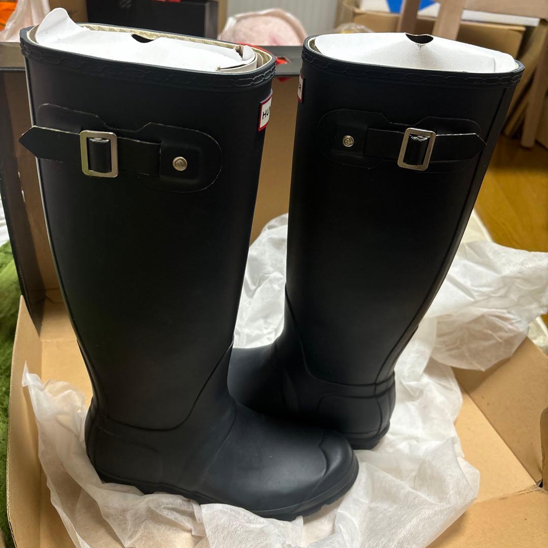 HUNTER ブラック ロングブーツ バックル付き 38 箱付き
