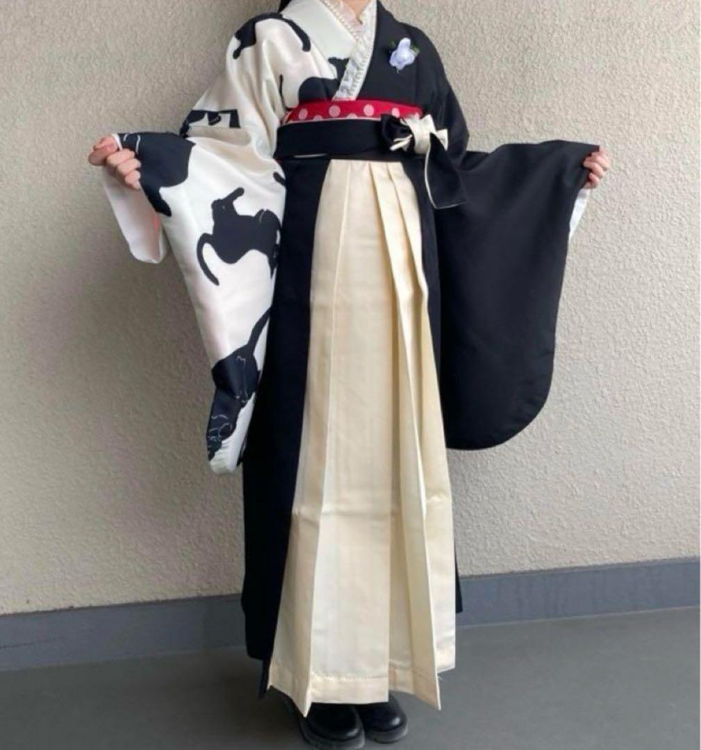 卒業式　袴　女の子　小学生　黒猫柄