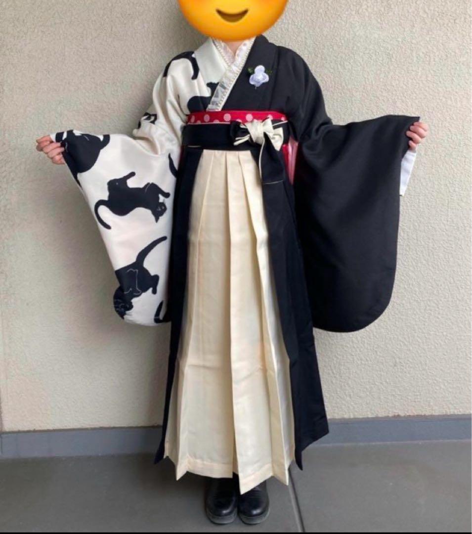 卒業式　袴　女の子　小学生　黒猫柄