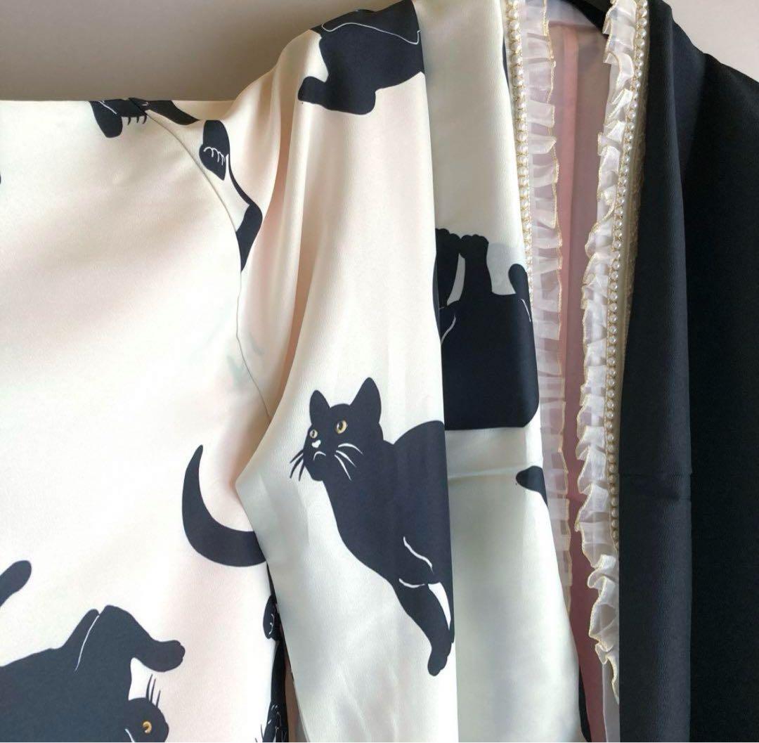 卒業式　袴　女の子　小学生　黒猫柄