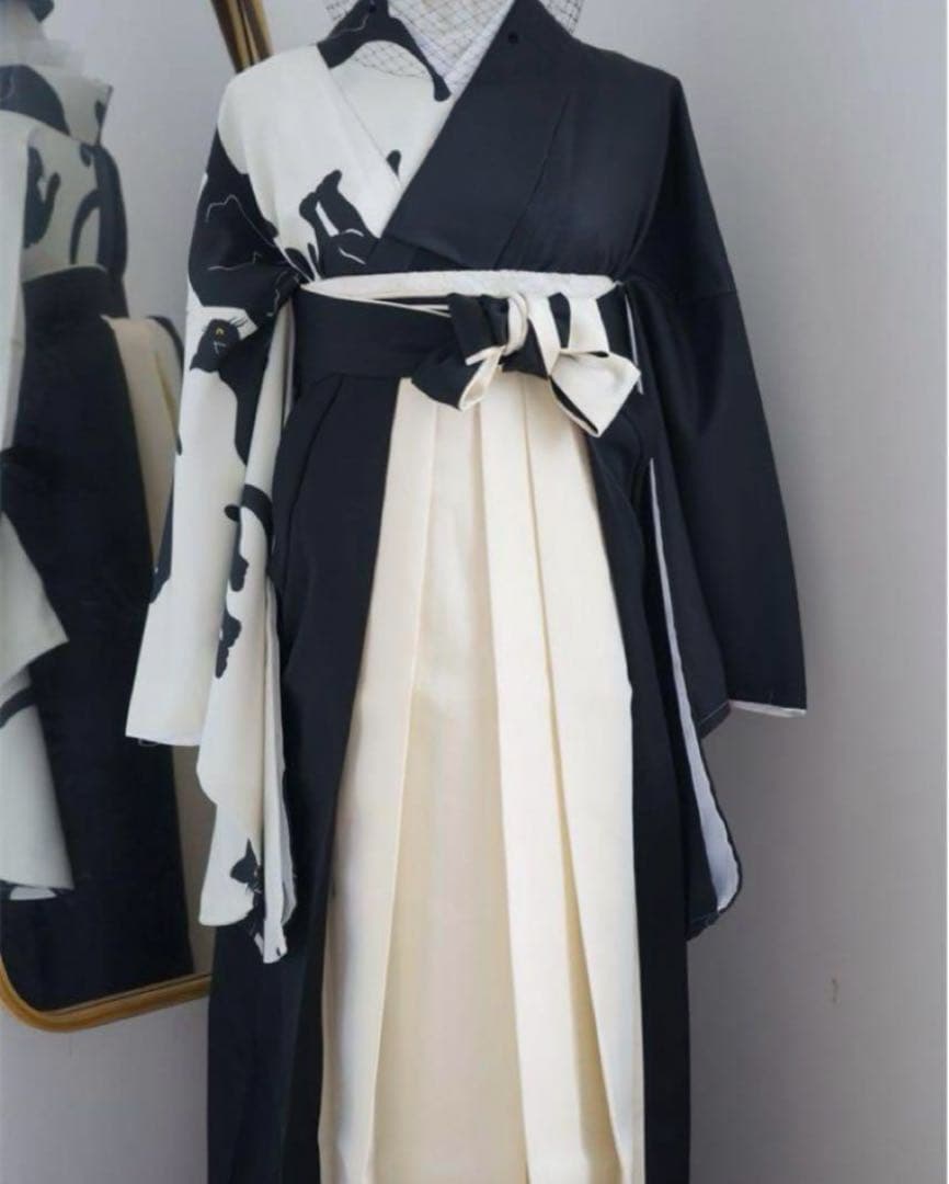 卒業式　袴　女の子　小学生　黒猫柄