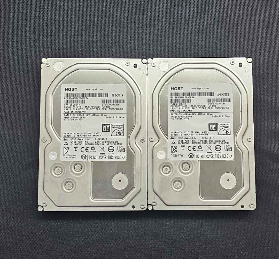 ②HGST　4TB 2 台セット 計8TB　HMS5C4040ALE640