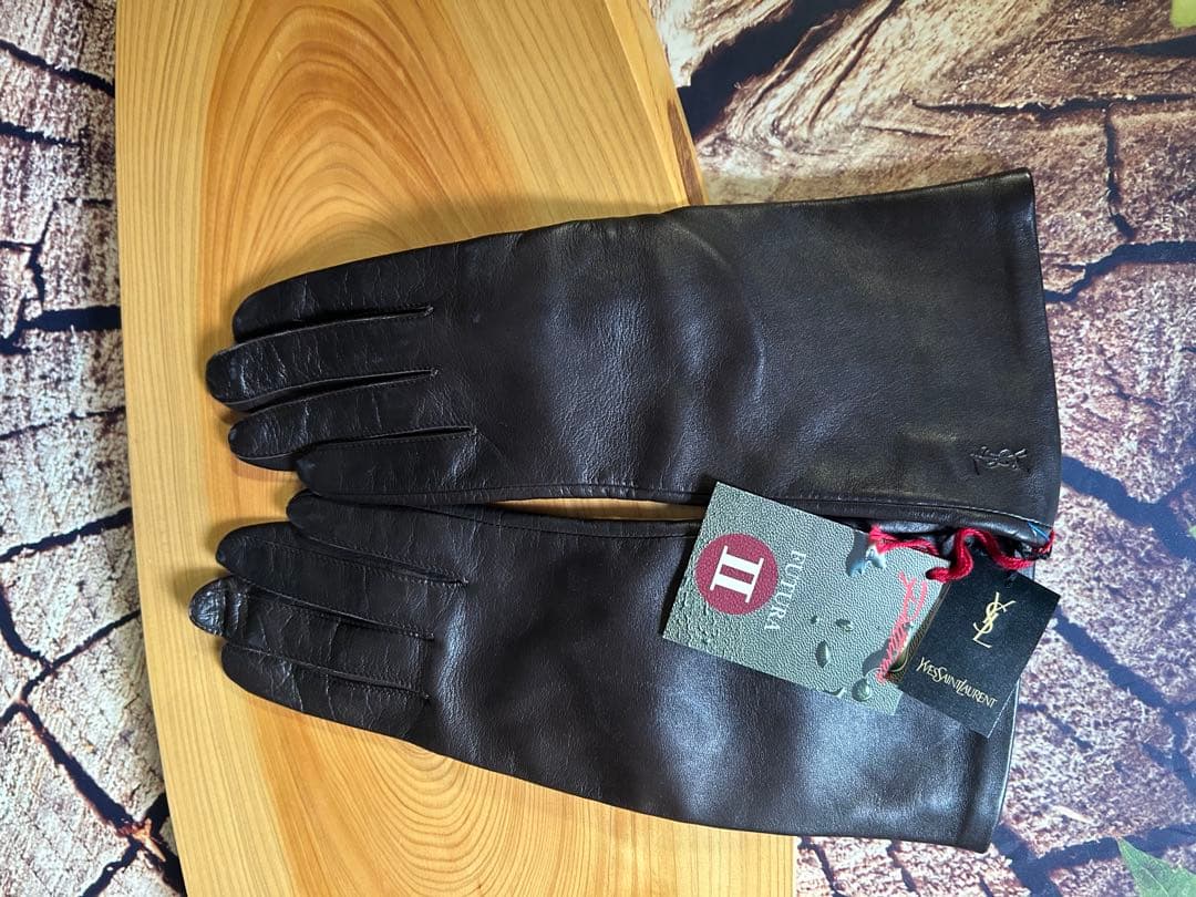 YVES SAINT LAURENT レザーグローブ ブラウン