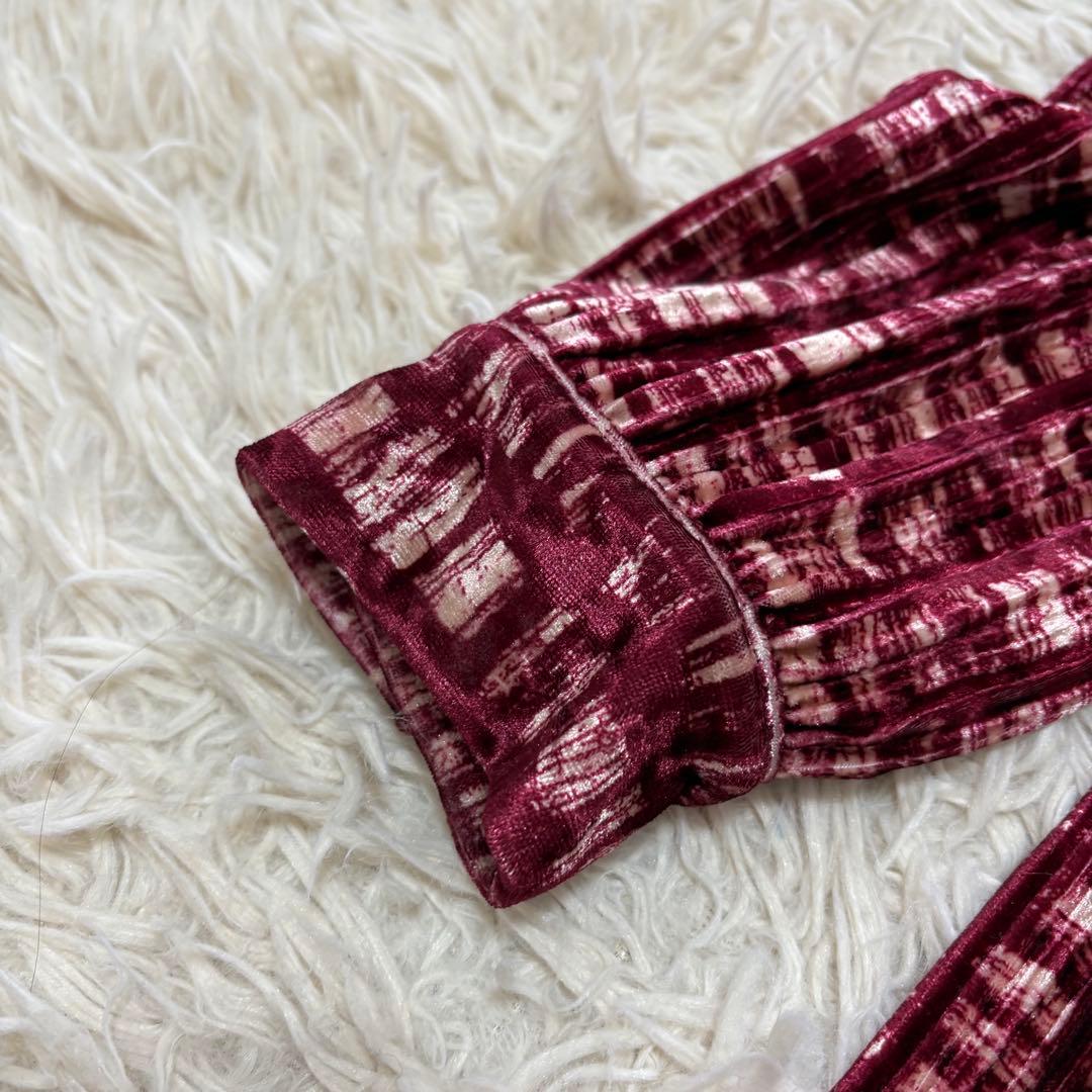 未使用品✨Max&Co ベルベットシャツワンピース　リボンベルト　総柄　M 赤