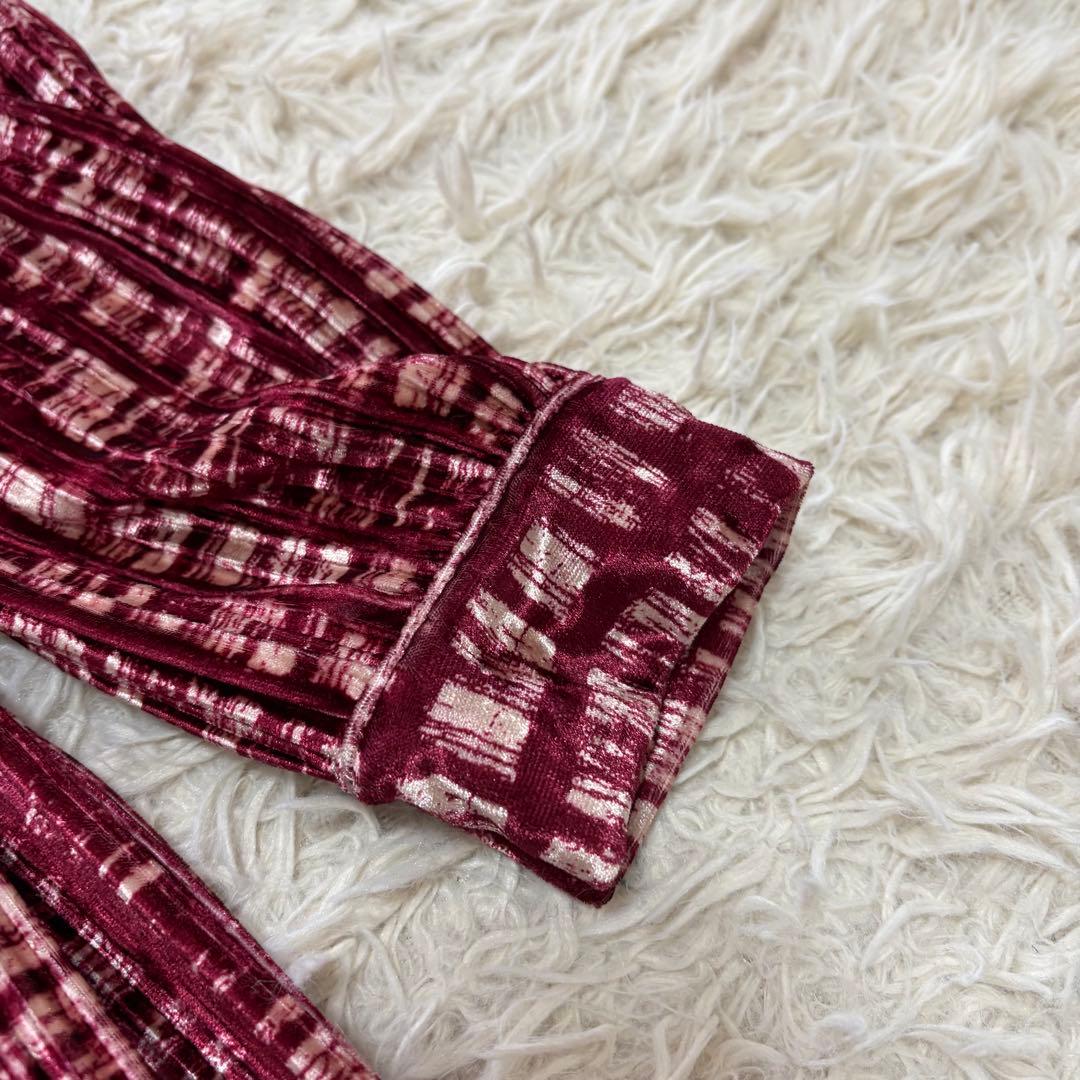 未使用品✨Max&Co ベルベットシャツワンピース　リボンベルト　総柄　M 赤