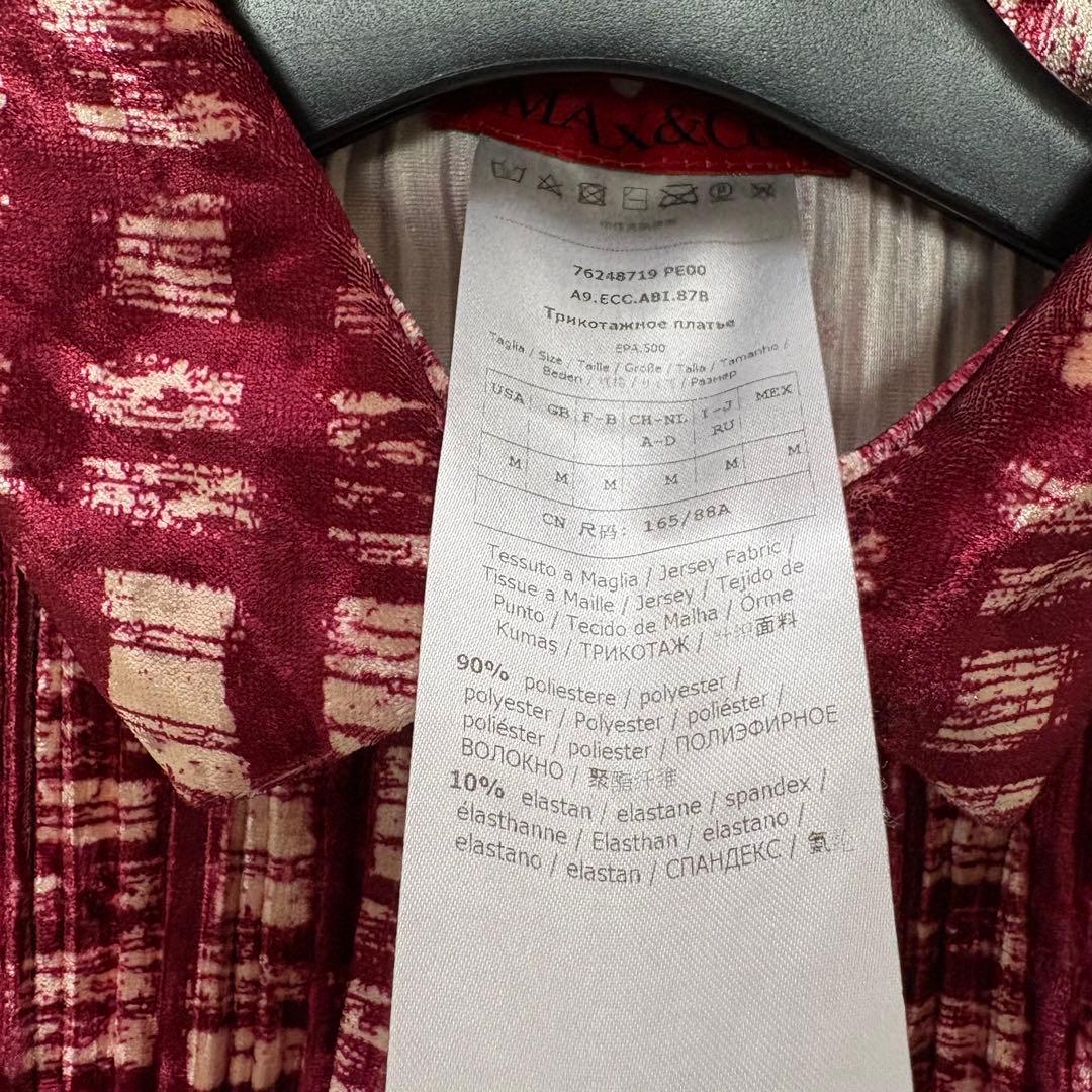 未使用品✨Max&Co ベルベットシャツワンピース　リボンベルト　総柄　M 赤