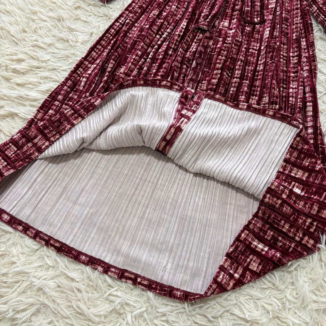 未使用品✨Max&Co ベルベットシャツワンピース　リボンベルト　総柄　M 赤