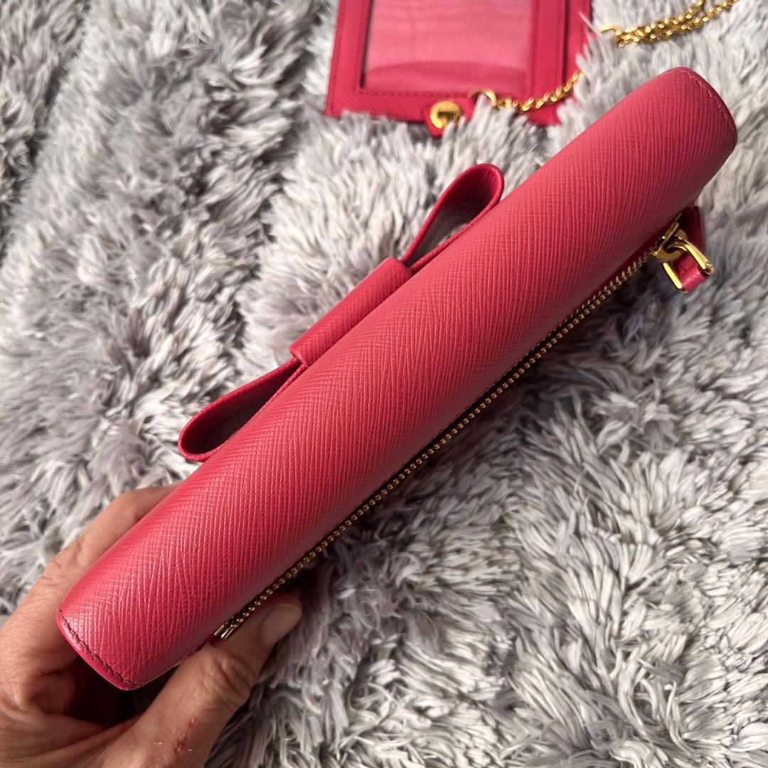 極美品✨プラダ　フィオッコ　2点　サフィアーノ　カードケース付き　ピンク